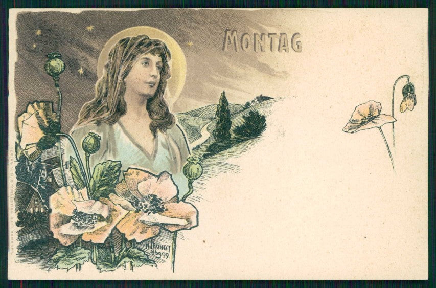 Artist Signed Frundt Art Nouveau Lady Days of the Week Tage der Woche pc TC4778 – fronte
