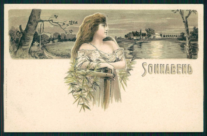 Artist Signed Frundt Art Nouveau Lady Days of the Week Tage der Woche pc TC4781 – fronte