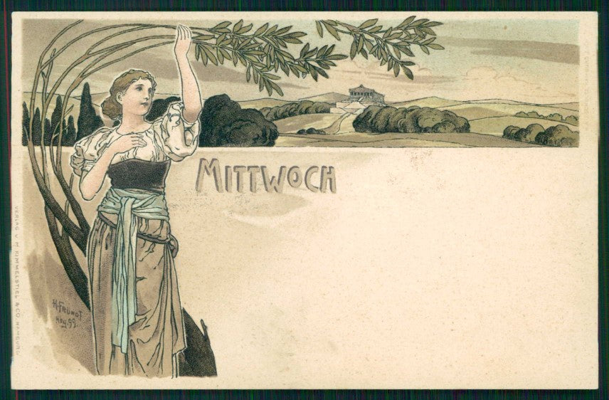 Artist Signed Frundt Art Nouveau Lady Days of the Week Tage der Woche pc TC4782 – fronte