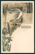 Artist Signed Frundt Art Nouveau Lady Days of the Week Tage der Woche pc TC4783 – fronte