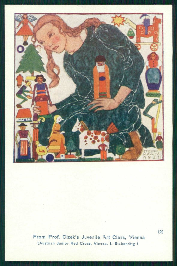Artist Signed Krauss Junior Red Cross Children Christmas WHITE BACK pc TC4786 – fronte