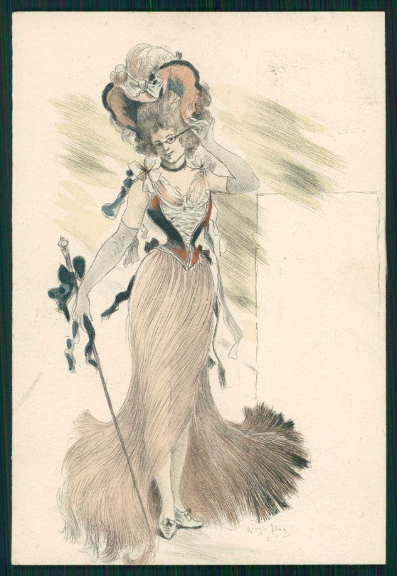 Artist Signed Leon Hax Art Nouveau Lady Hat postcard TC4827 – fronte