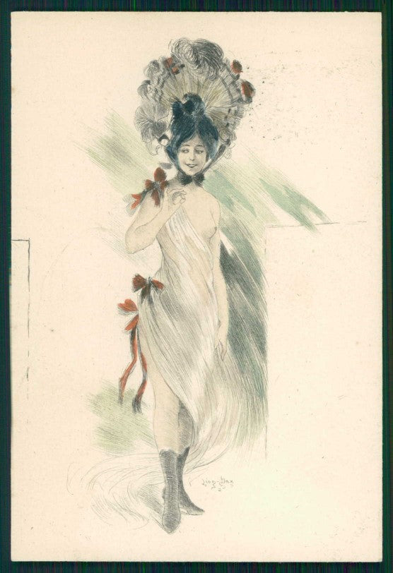 Artist Signed Leon Hax Art Nouveau Lady Hat postcard TC4829 – fronte