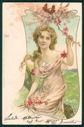 Art Nouveau Lady Butterfly Flowers Raphael Tuck 61 postcard TC4851 – fronte