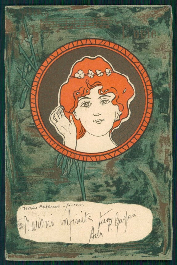 Art Nouveau Lady Ouie Fünf Sinne Five Senses 877 postcard TC4856 – fronte