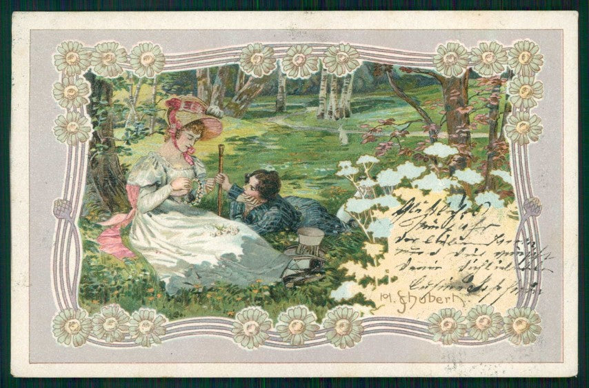 Artist Signed Schubert Art Nouveau Romantic Couple serie 6 postcard TC4874 – fronte
