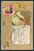 Artist Signed Frances Brundage ? Art Nouveau Girl Flower Relief postcard TC4876 – fronte