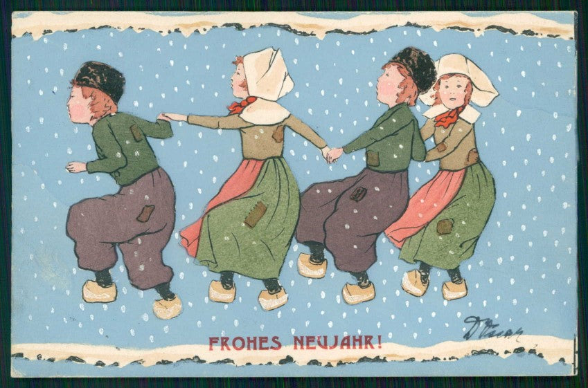 Artist Signed Dutch Children Snow Hand Painted serie 137- 4 postcard TC4994 – fronte