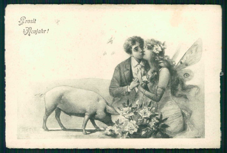 Artist Signed Kratky Viennoise Fairy Lady Pig Man serie 1097 postcard TC4998 – fronte