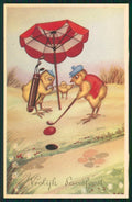 Easter Pasqua Dressed Chick Golf postcard TC5021 – fronte
