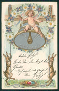 Artist Signed WS Easter Pasqua Rabbit Fairy Relief postcard TC5023 – fronte
