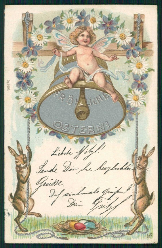 Artist Signed WS Easter Pasqua Rabbit Fairy Relief postcard TC5023 – fronte