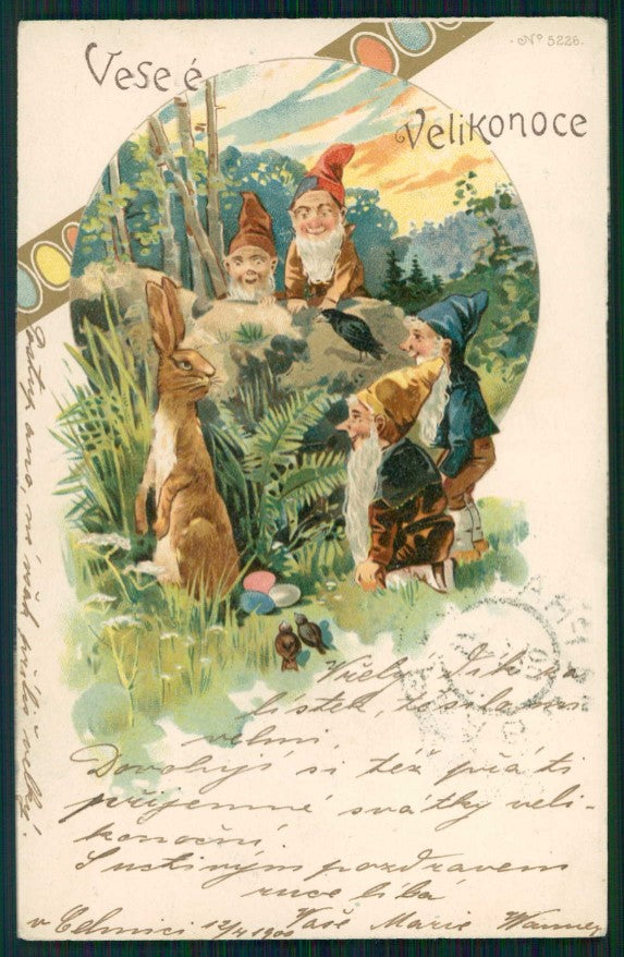 Easter Pasqua Rabbit Gnomo Gnome Zwerge Dwarf 5226 postcard TC5048 – fronte