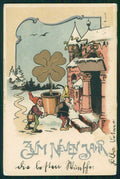 Gnomo Gnome Zwerge Dwarf Four Leaf Clover ERIKA 792 postcard TC5061 – fronte