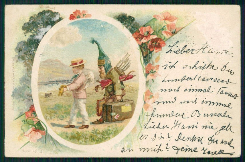 Angel Gnomo Gnome Zwerge Dwarf serie 48-2 ABRADED postcard TC5074 – fronte