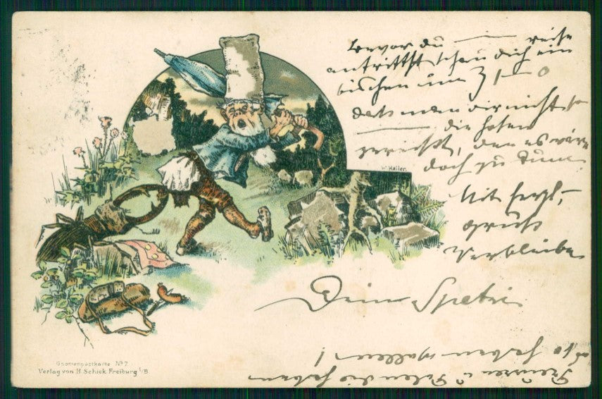 Artist Signed W. Haller Gnomo Gnome Zwerge Dwarf ABRADED postcard TC5078 – fronte