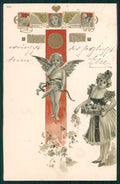 Easter Pasqua Art Nouveau Lady Angel Relief postcard TC5096 – fronte