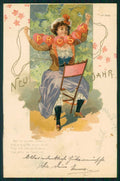 Art Nouveau Lady Happy New Year 5196 postcard TC5099 – fronte