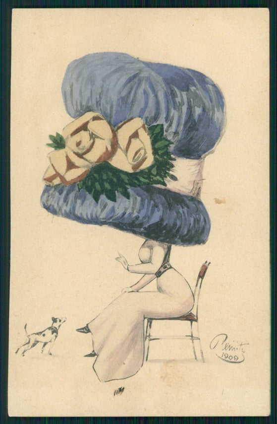 Artist Signed Glamour Lady Big Hat B R W I 377-3 CORNER CREASED postcard TC5104 – fronte