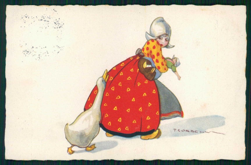 Artist Signed Corbella Dutch Girl Goose Degami serie 745 postcard TC5145 – fronte