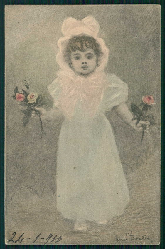 Artist Signed Henri Boutet Art Nouveau Girl postcard TC5154 – fronte