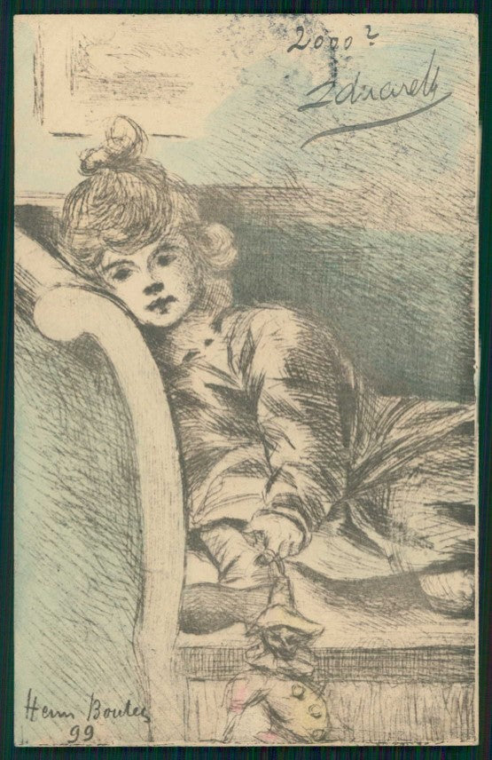 Artist Signed Henri Boutet Art Nouveau Girl postcard TC5157 – fronte