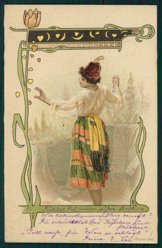 Artist Signed Art Nouveau Arab Lady serie 663 postcard TC5162 – fronte