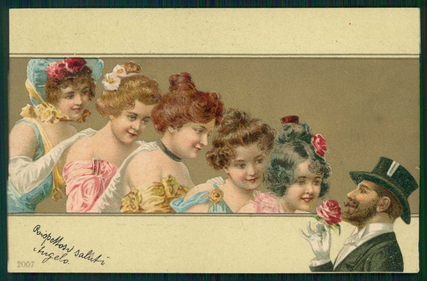 Artist Signed Geiger Art Nouveau Lady Man serie 2007 TEARED postcard TC5166 – fronte