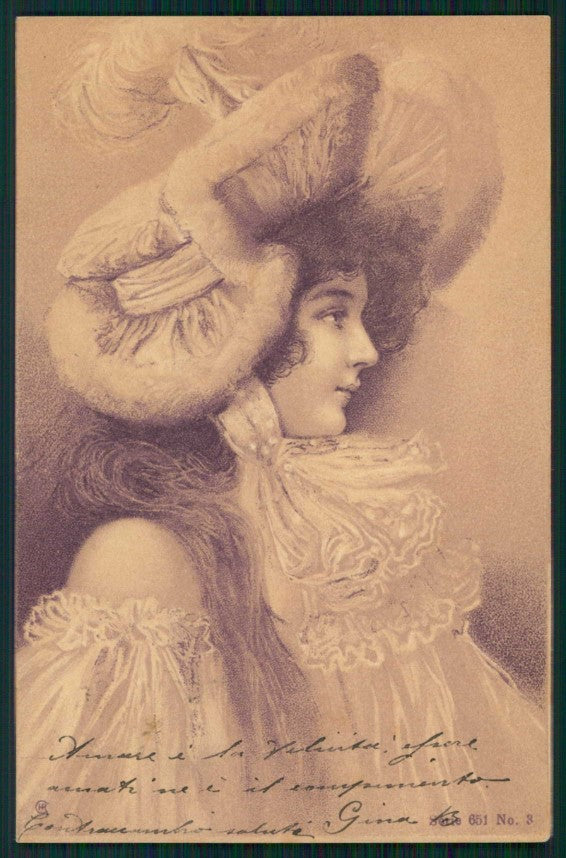 Artist Signed Geiger Art Nouveau Lady Hat serie 651-3 postcard TC5167 – fronte