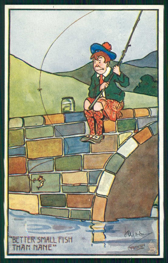 Artist Signed Hamish Duncan Scottish Boy Fishing Tuck serie 1437 postcard TC5189 – fronte