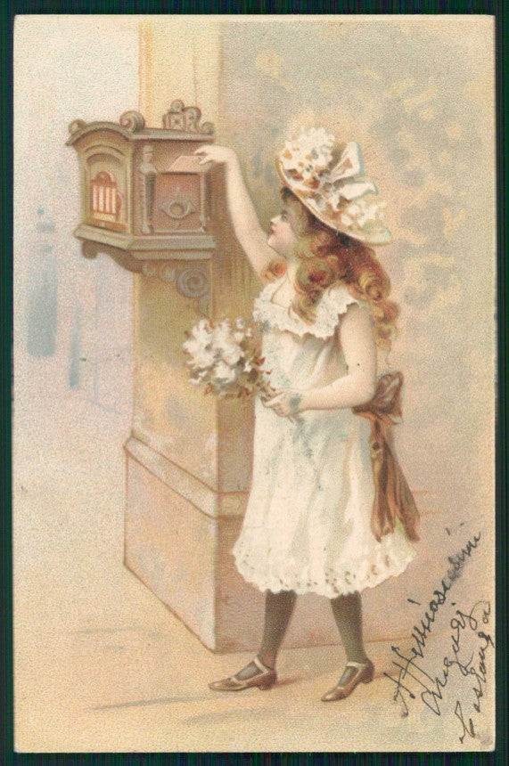 Artist Signed Child Girl Mailbox postcard TC5194 – fronte