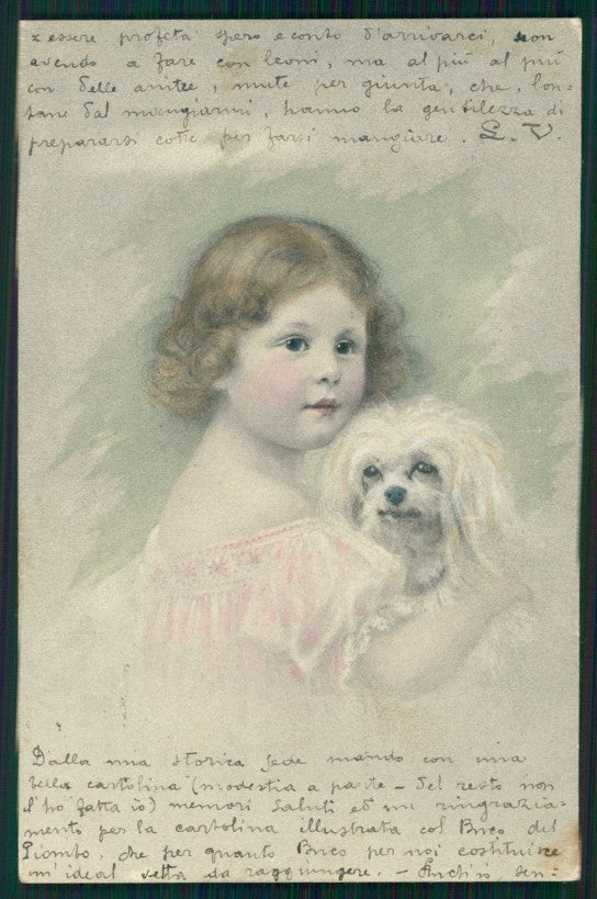 Artist Signed Girl Dog M M Vienne TRIMMED postcard TC5209 – fronte