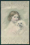 Artist Signed Girl Dog M M Vienne TRIMMED postcard TC5209 – fronte