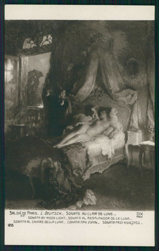 Artist Signed L. Deutsch Risque Nude Lady RPPC serie 128 postcard TC5237 – fronte