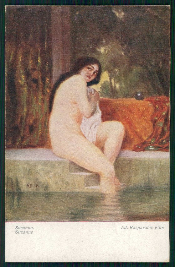 Artist Signed Ed. Kasparides Risque Nude Lady B R W I serie 164-7 pc TC5342 – fronte