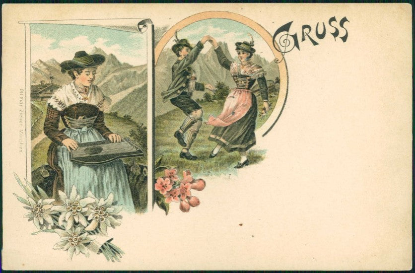 Artist Signed Gruss aus Costumi Montagna Tirol Kostüme ak TC5351 – fronte