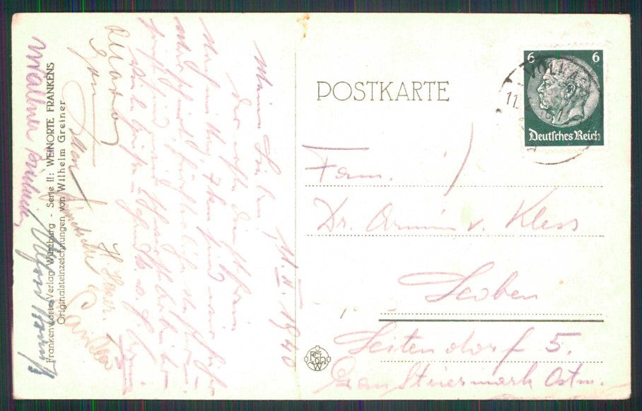 Artist Signed Wilheim Greiner Germany Bayern Volkach postcard TC5758 – retro