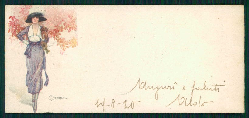 Artist Signed Terzi Glamour Lady Dog mini CORNER CREASED postcard TC5765 – fronte