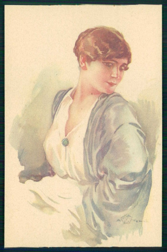 Artist Signed Terzi Glamour Lady Italian Art Deco serie 323-4 postcard TC5781 – fronte