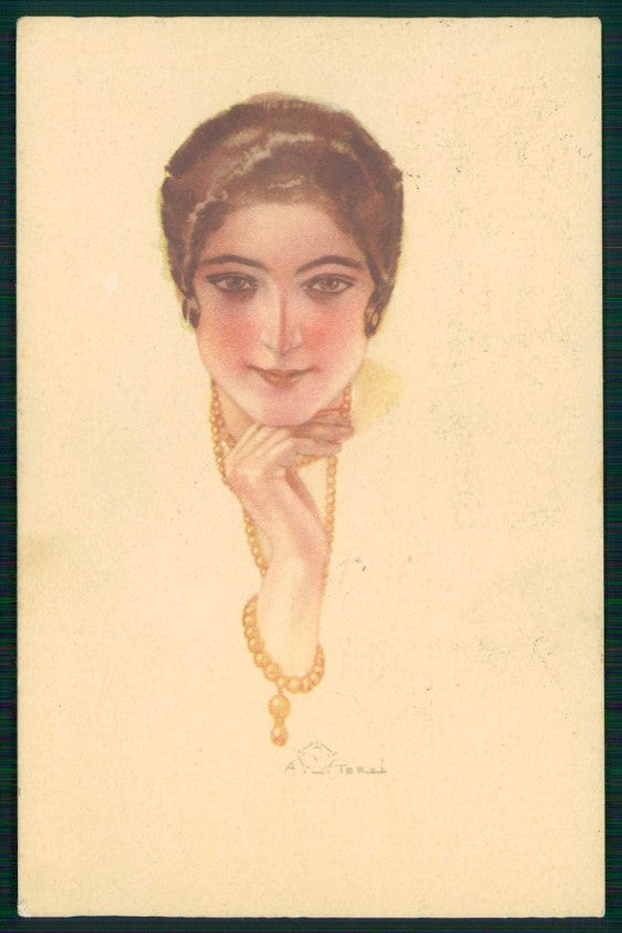 Artist Signed Terzi Glamour Lady Italian Art Deco serie 322-4 postcard TC5784 – fronte