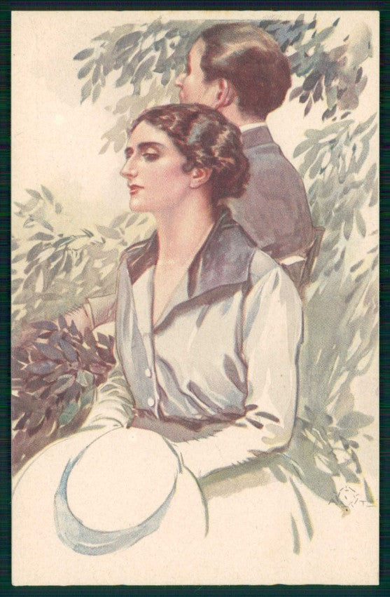Artist Signed Couple Glamour Lady Italian Art Deco serie 274-4 postcard TC5795 – fronte