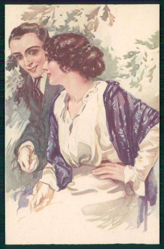 Artist Signed Couple Glamour Lady Italian Art Deco serie 274-1 postcard TC5796 – fronte
