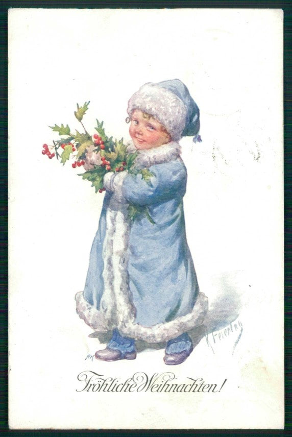 Artist Signed K. Feiertag Santa Child Christmas B K W I 2925-3 postcard TC5801 – fronte