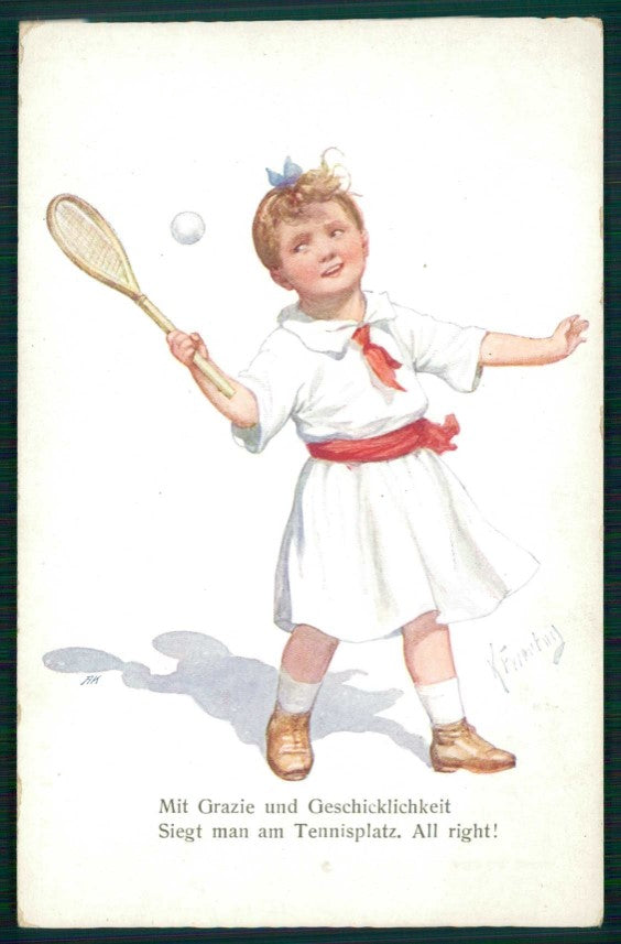 Artist Signed K. Feiertag Child Sport Tennis B K W I 711-3 postcard TC5804 – fronte