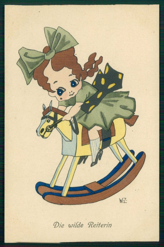 Artist Signed W Z Girl Rocking Horse serie XV -1 postcard TC5825 – fronte