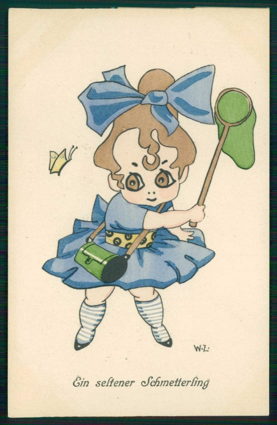 Artist Signed W Z Girl Butterfly serie XV-5 postcard TC5826 – fronte