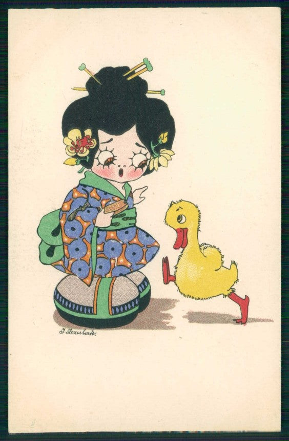 Artist Signed J. Zezulak Geisha Girl B K W I serie 270 postcard TC5836 – fronte
