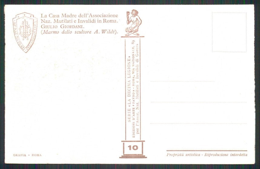 Roma città Associazioni Invalidi Guerra A. Wildt cartolina TC6061 – retro