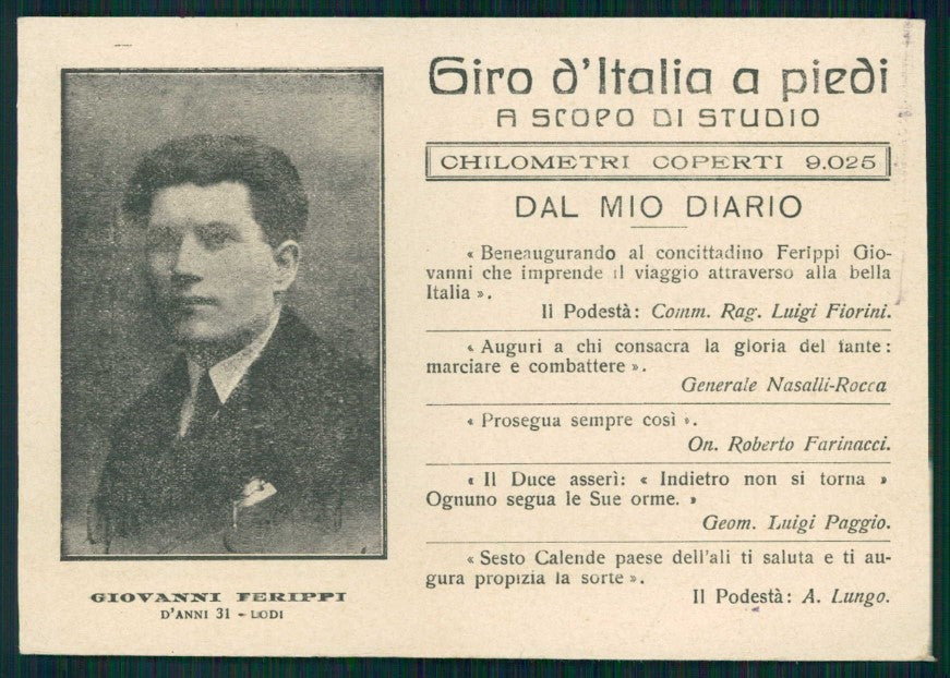 Lodi Giovanni Ferippi Giro Italia a Piedi cartolina TC6063 – fronte