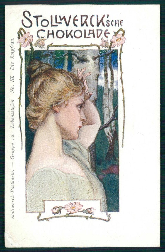 Artist Signed Lady Stollwerck Chokolade Gruppe 12 RESTORED cartolina TC6070 – fronte